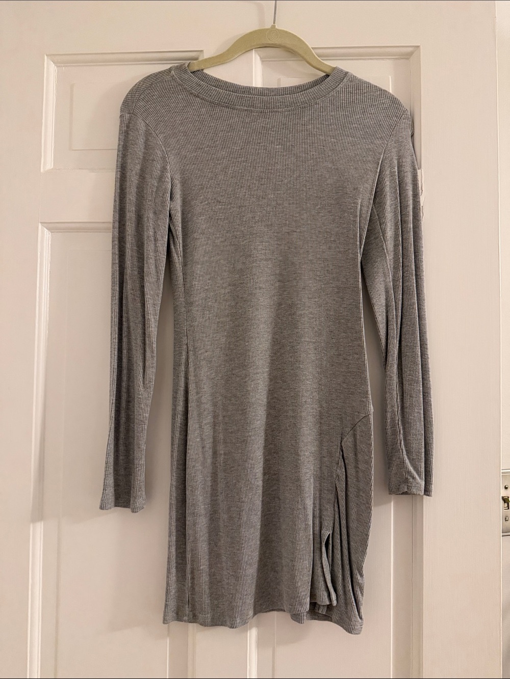 bp Long Sleeve Ribbed Knit Dress in Light Gray